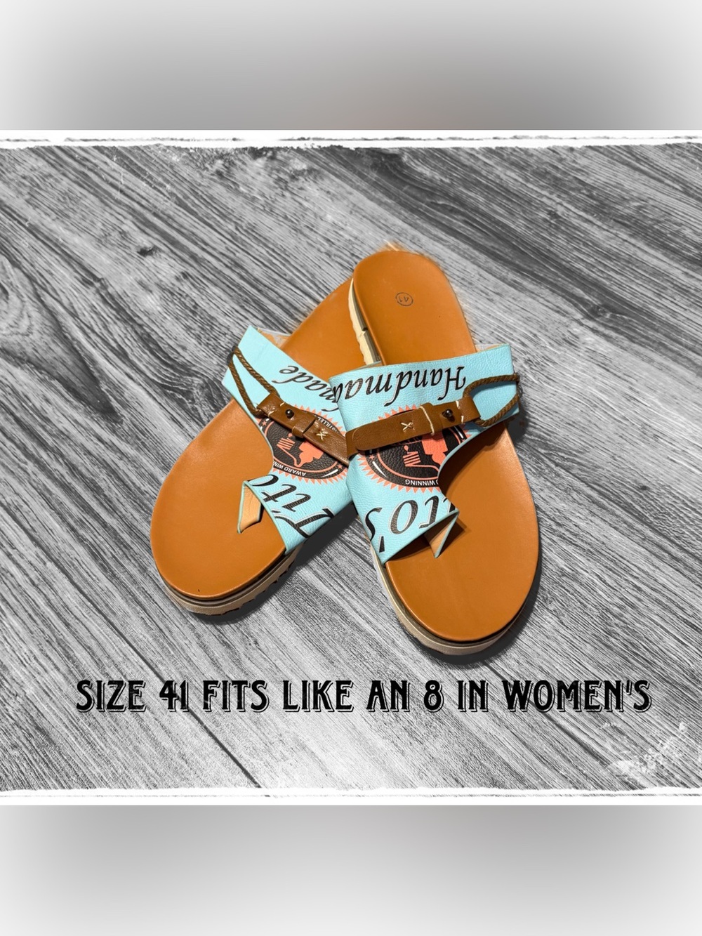 Light Blue Tito’s Vodka Cross-strap Women's Slide Sandals with Tan Footbed